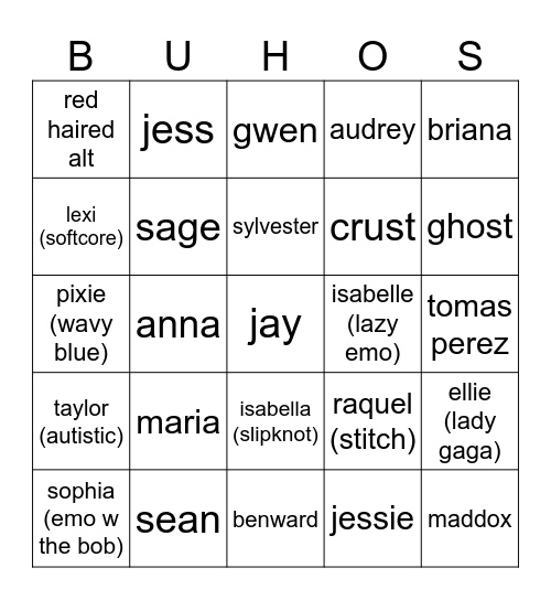 Critter Bingo Card