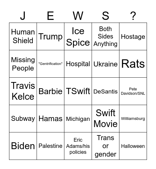 ISRAEL! Bingo Card