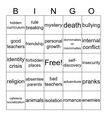 Boarding School Bingo Card