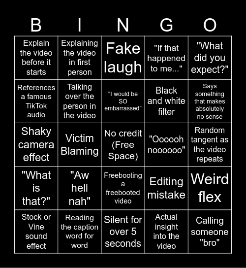 Sssniperwolf Bingo Card