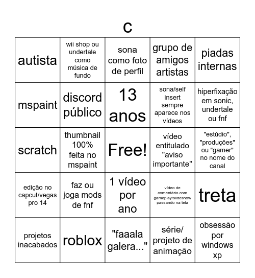 canal no youtube de criança que faz animação bingo Card