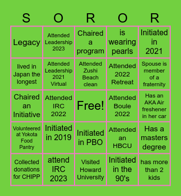 Soror Bingo Card