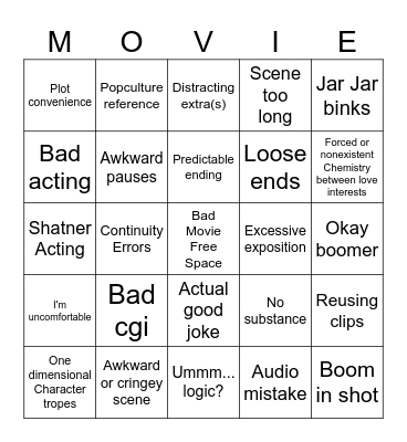 Bad Movie Bingo Card