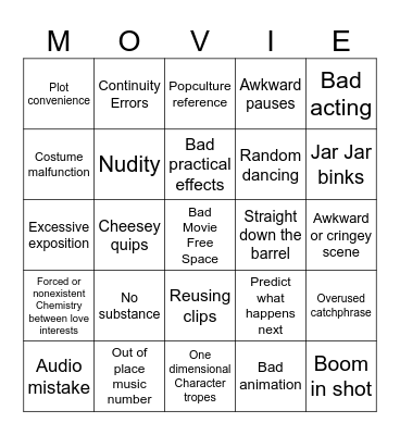 Bad Movie Bingo Card