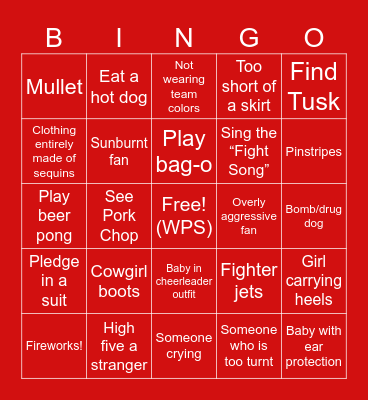RAZORBACK GAME DAY Bingo Card