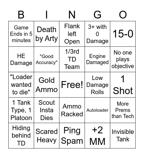 Tanky Tank Bingo Card