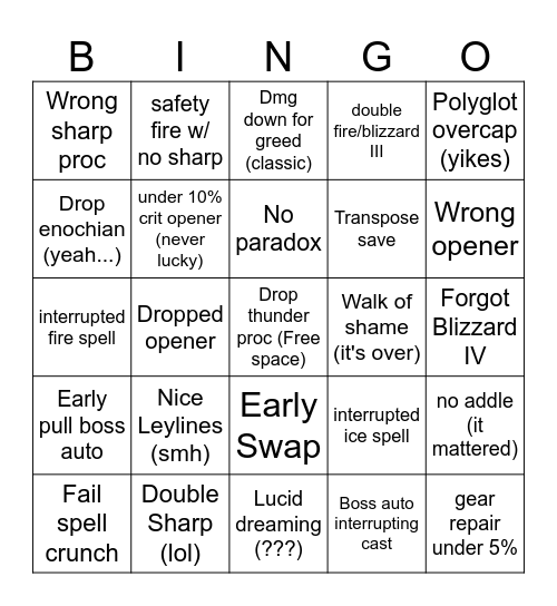 Black Mage raid night bingo Card