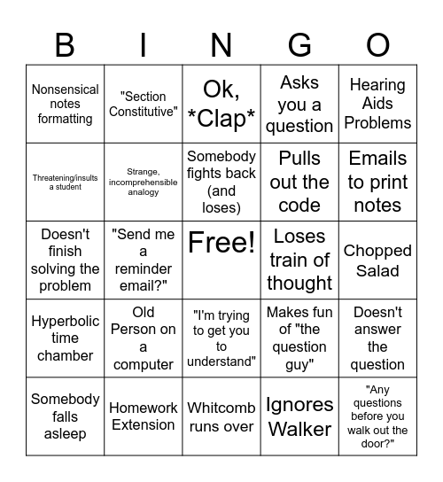 AERO 304 Bingo Card