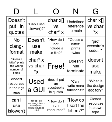 13s asgn2 Bingo Card