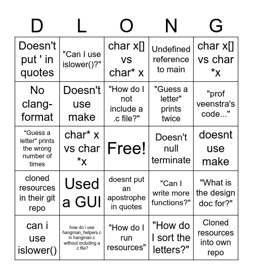 13s Asgn2 Bingo Card