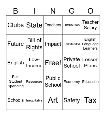 School FUNding Bingo Card