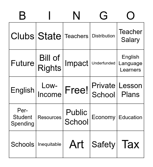 School FUNding Bingo Card