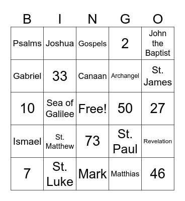 Bible Bingo Card