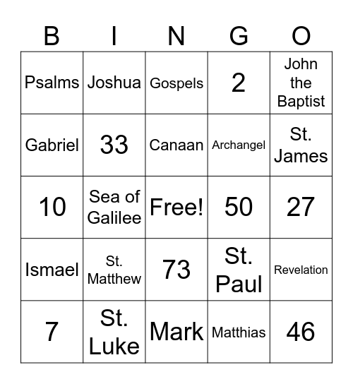 Bible Bingo Card