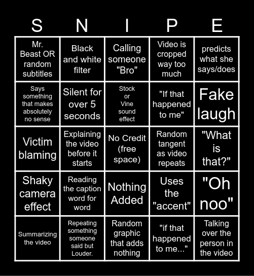 SSSniper BBBingo! Bingo Card