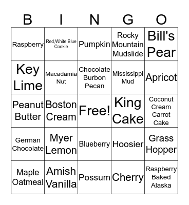 50 State Pies Bingo Card