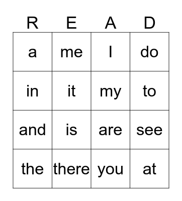 Sight Words 1 Bingo Card