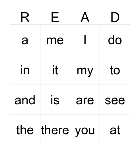 Sight Words 1 Bingo Card