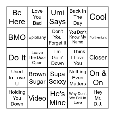 VIBE BINGO NEO SOUL RND 1 Bingo Card
