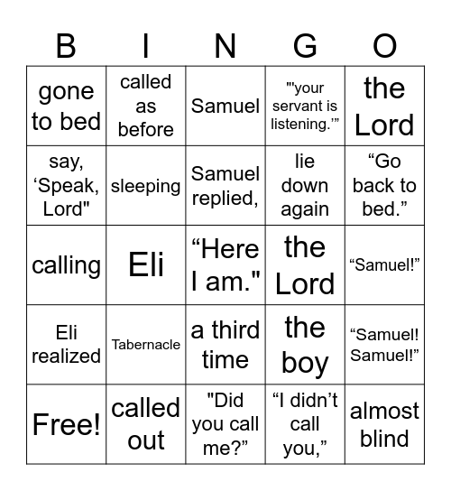 Samuel Bingo Card