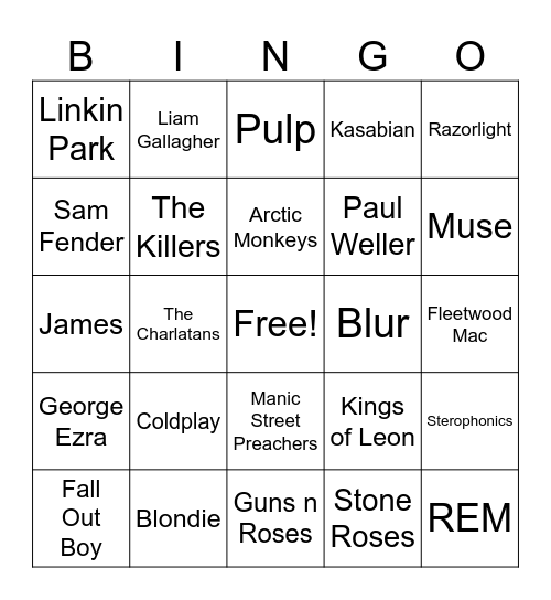 Absolute Radio Bingo Card