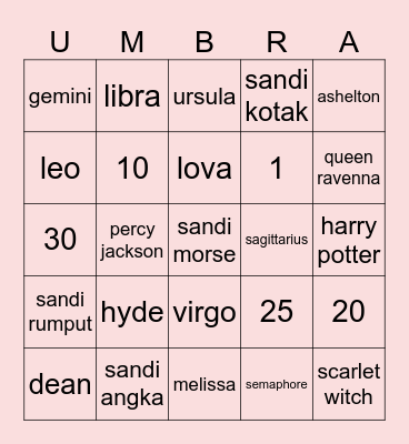 dru's bingooooo! Bingo Card