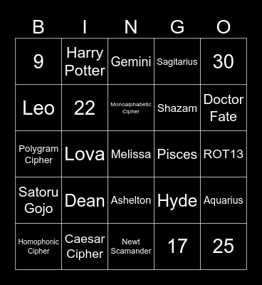 Hyde Bingo Card
