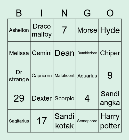 Jaderu Bingo Card