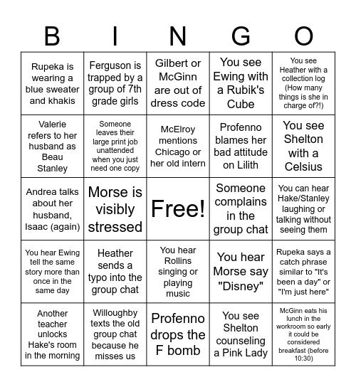 "Your Coworkers Are Too Predictable" Bingo Card