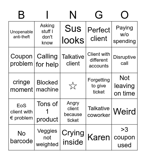 Cashier Problems Bingo Card