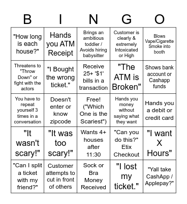 Phobia Bingo Card