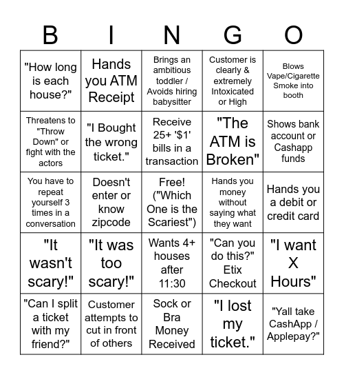 Phobia Bingo Card
