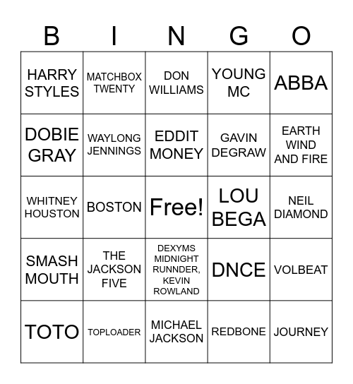 S   I   N   G   O Bingo Card