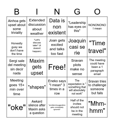 PepisCo Meeting Bingo Card