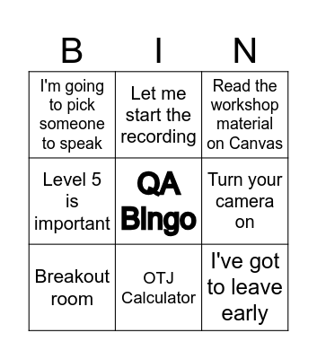 QA Bingo Card