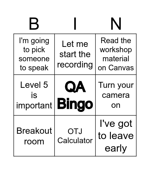 QA Bingo Card