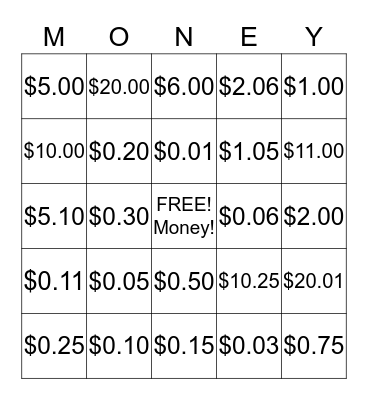 Money Bingo Card