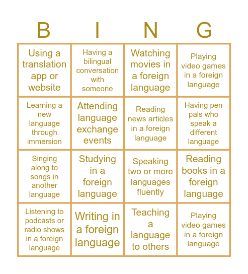 Bilingual Bingo Card