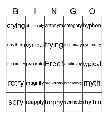 Different Sounds for y Bingo Card