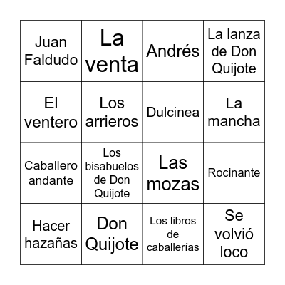 ¡Lotería! - Don Quijote (cap. I-VII) Bingo Card