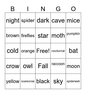 Nocturnal Animals Bingo Card