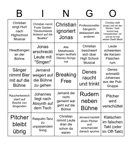 Irish Pub Vollidioten-Bingo Card