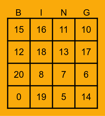 Numeros 0-20 Bingo Card