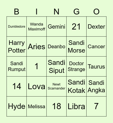 Zee Bingo Card