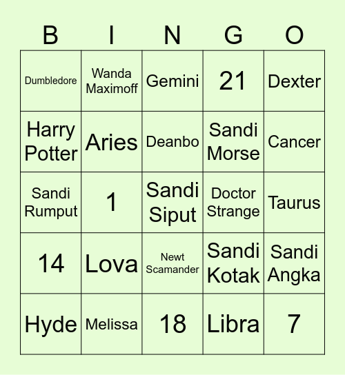 Zee Bingo Card