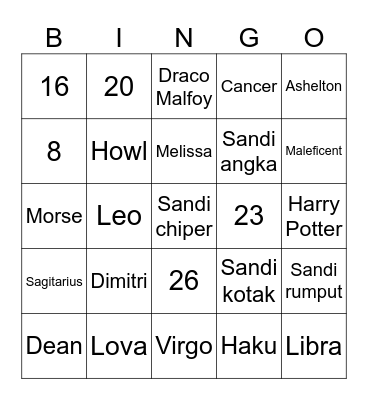 Eliot's Bingo Card