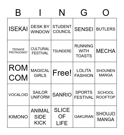 ANIME BINGO Card