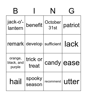 Vocabulary BINGO Card