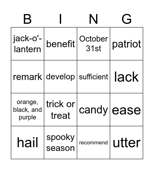 Vocabulary BINGO Card