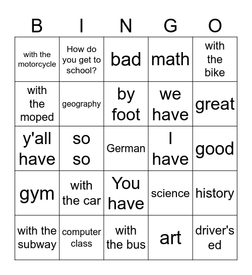 Schule - 1 Bingo Card